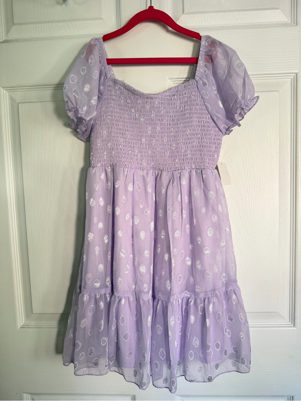 Lilt Lavender Smocked Puff-Sleeve Tiered Dress Girls 10/12